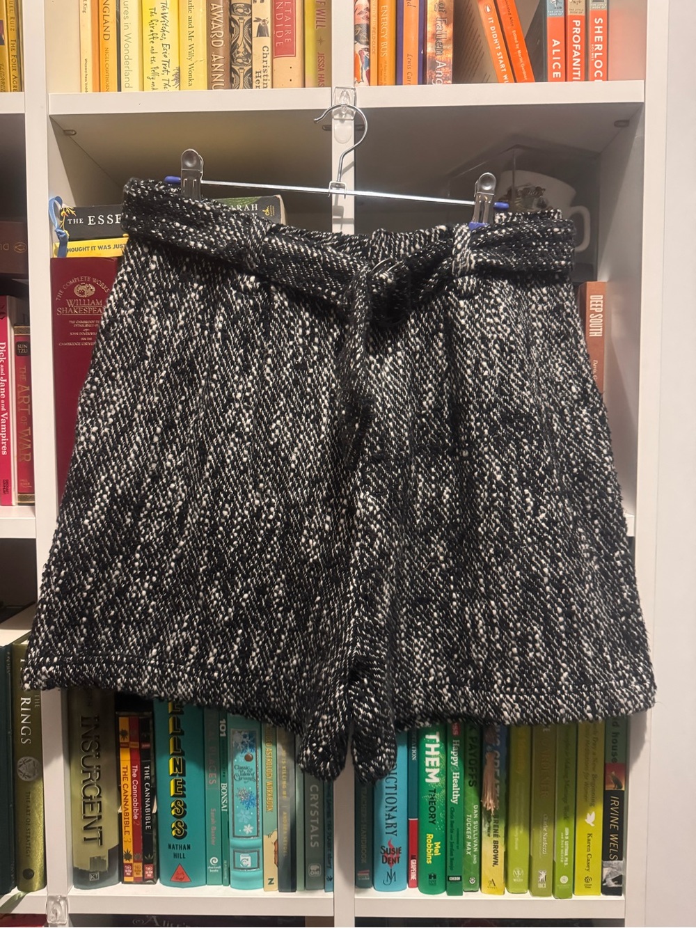 Free People Black & White Tweed High-Waist Paperbag Shorts